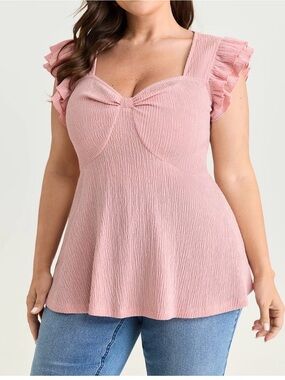 Coquette Romantic BloomChic Pink Flutter Layered Ruffle Sleeve Textured Tunic